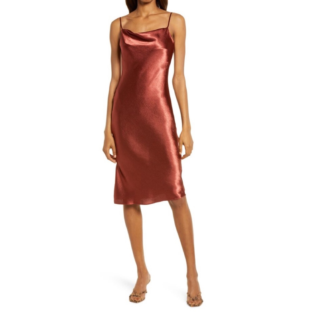 Lulus Brazen Babe Rust Satin Slip Dress XS